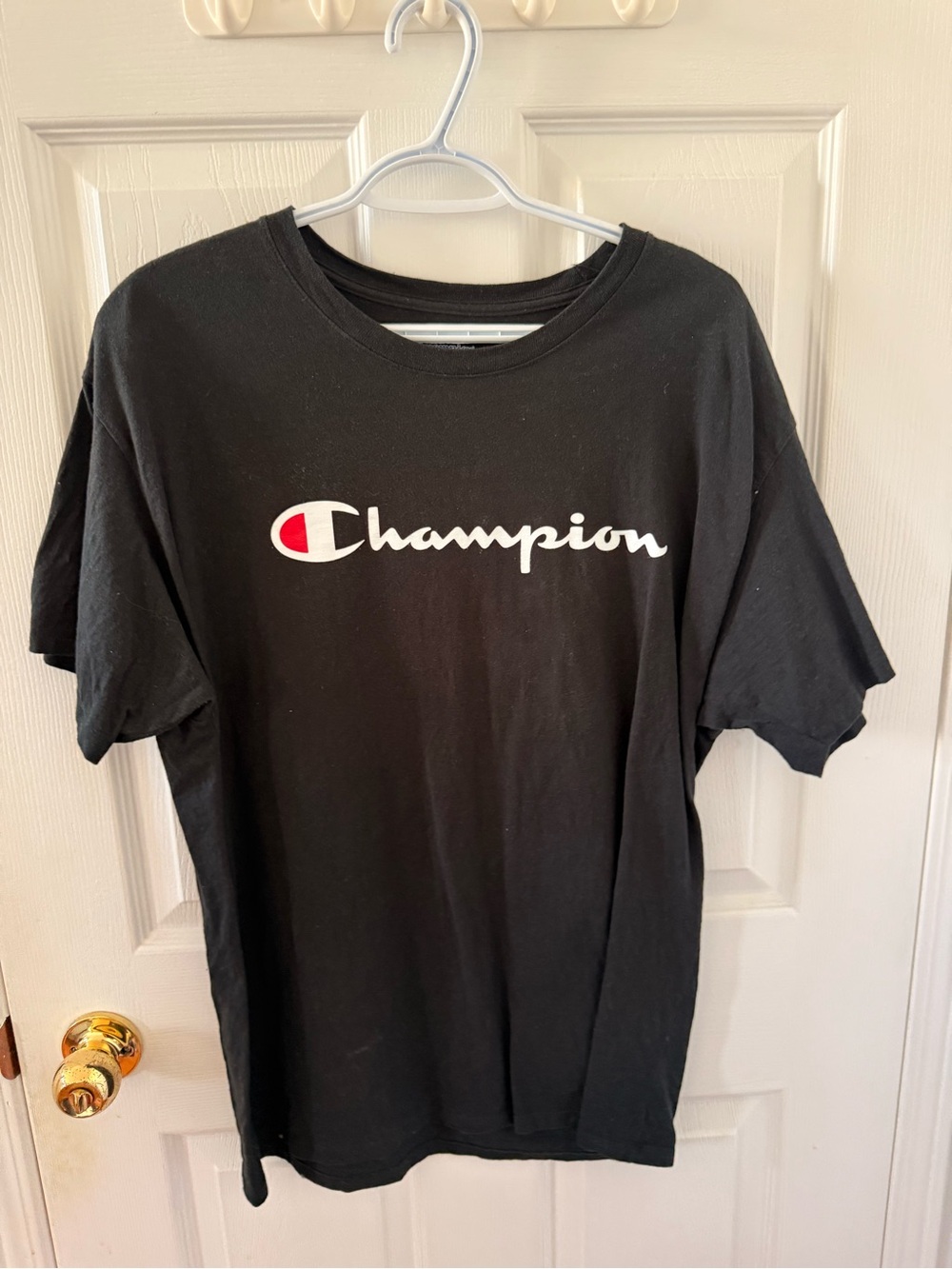 Champion Black Tee with White and Red Logo